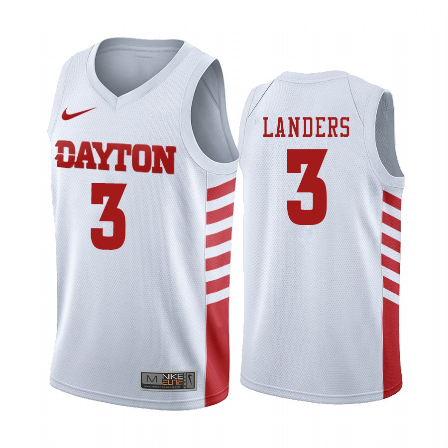 Men #3 Trey Landers Dayton Flyers College Basketball Jerseys Sale-White